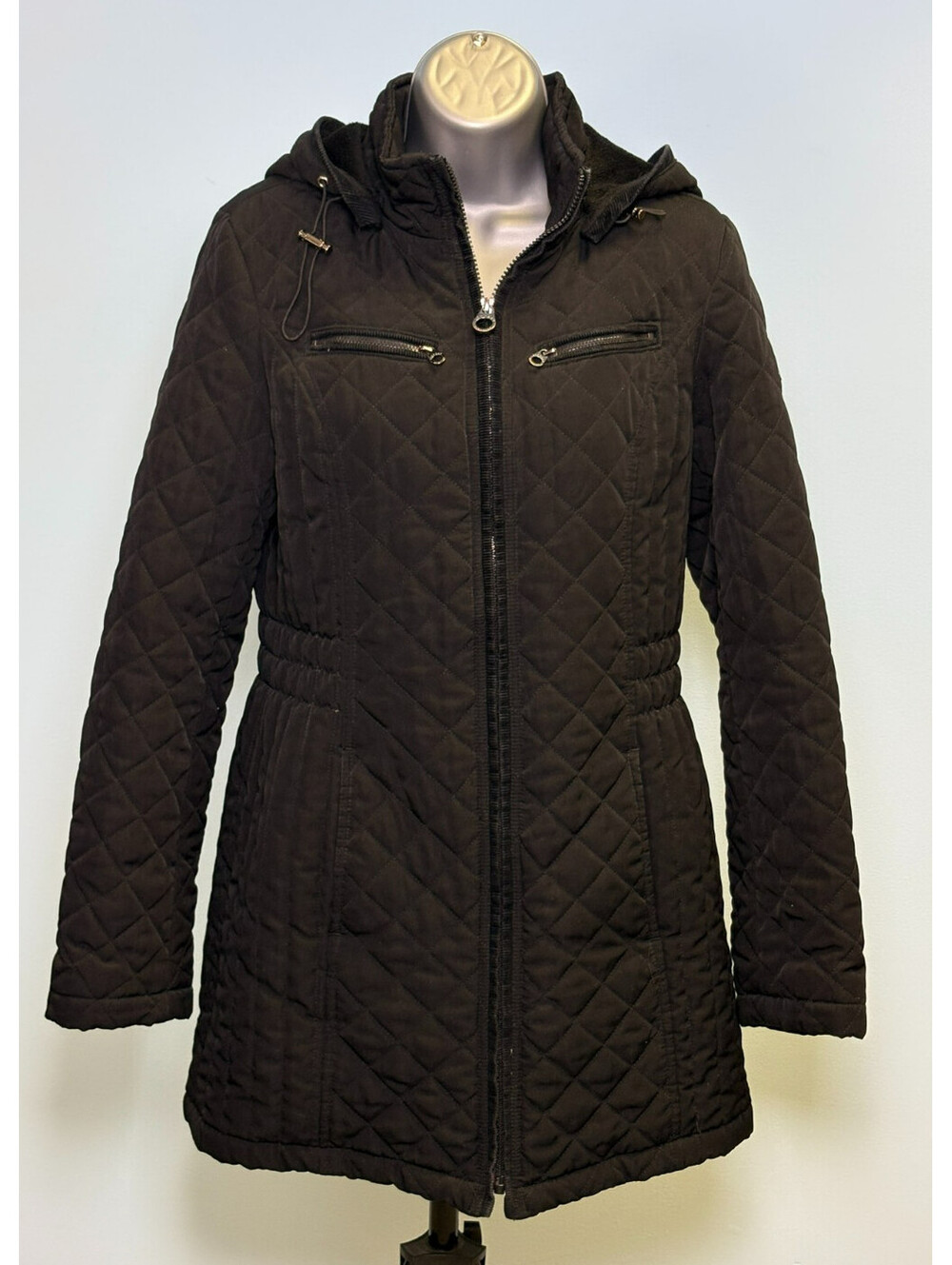 Laundry By Design Womens Diamond Quilted Parka Coat Jacket Hooded Black Size S